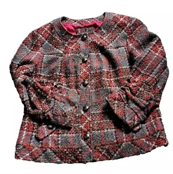 PECK & PECK Tweed boucle blazer wool blend plaid earth tones minimalist retro 14 - Picture 2 of 9